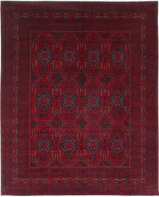 Tribal Hand Knotted Afghan Khamyab Wool Rug of Size 10'0'' X 12'6'' in Red and Red Colors - Made in Afghanistan