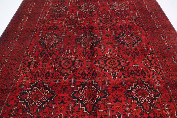 Tribal Hand Knotted Afghan Khamyab Wool Rug of Size 8'1'' X 10'9'' in Red and Red Colors - Made in Afghanistan