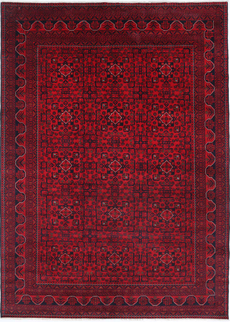 Tribal Hand Knotted Afghan Khamyab Wool Rug of Size 6'5'' X 9'0'' in Red and Red Colors - Made in Afghanistan