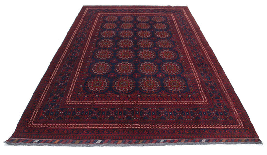 Tribal Hand Knotted Afghan Khamyab Wool Rug of Size 6'6'' X 9'6'' in Blue and Blue Colors - Made in Afghanistan