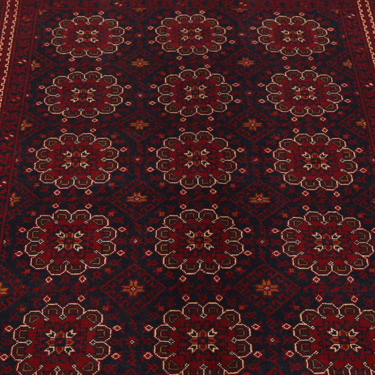 Tribal Hand Knotted Afghan Khamyab Wool Rug of Size 4'10'' X 6'7'' in Red and Blue Colors - Made in Afghanistan