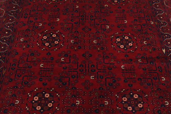 Tribal Hand Knotted Afghan Khamyab Wool Rug of Size 4'9'' X 6'4'' in Red and Red Colors - Made in Afghanistan