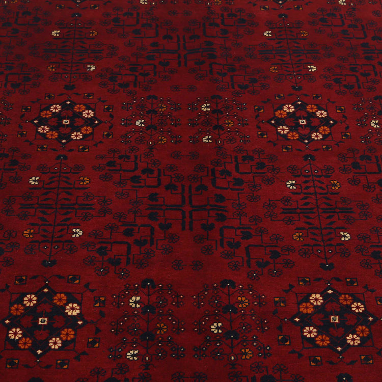 Tribal Hand Knotted Afghan Khamyab Wool Rug of Size 4'10'' X 6'6'' in Red and Red Colors - Made in Afghanistan