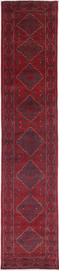 Tribal Hand Knotted Afghan Khamyab Wool Rug of Size 2'5'' X 12'3'' in Red and Red Colors - Made in Afghanistan