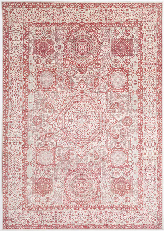Traditional Hand Knotted Mamluk Mamluk Wool Rug of Size 8'11'' X 12'8'' in Ivory and Red Colors - Made in Afghanistan