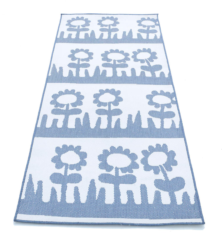 Transitional Power Loomed Vista MM Wool Rug of Size 2'7'' X 6'7'' in Ivory and Blue Colors - Made in Turkey