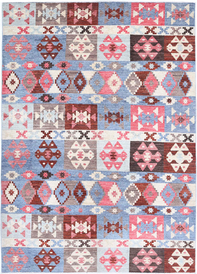 Transitional Hand Knotted Modcar Modcar Wool Rug of Size 5'6'' X 7'8'' in Multi and Multi Colors - Made in Pakistan