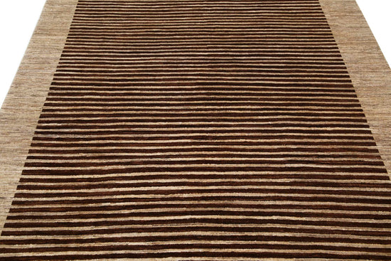 Transitional Hand Knotted Modcar Modcar Wool Rug of Size 6'4'' X 8'9'' in Brown and Brown Colors - Made in Pakistan