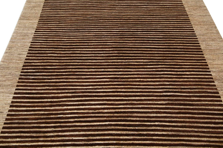 Transitional Hand Knotted Modcar Modcar Wool Rug of Size 6'4'' X 8'9'' in Brown and Brown Colors - Made in Pakistan