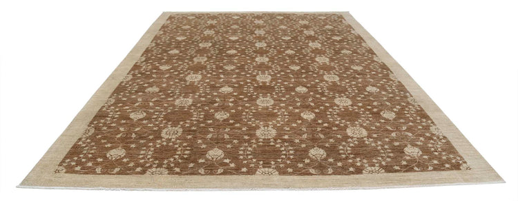 Transitional Hand Knotted Modcar Modcar Wool Rug of Size 9'9'' X 13'4'' in Brown and Brown Colors - Made in Pakistan