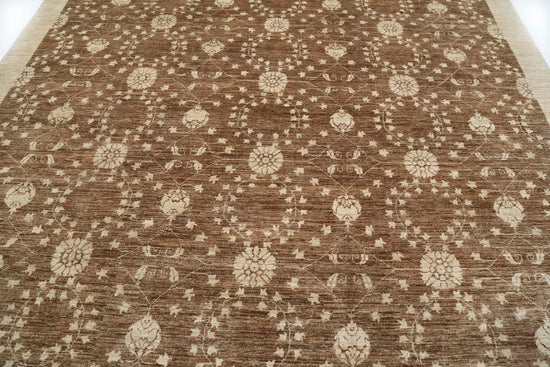 Transitional Hand Knotted Modcar Modcar Wool Rug of Size 9'9'' X 13'4'' in Brown and Brown Colors - Made in Pakistan