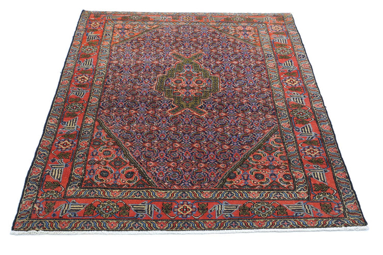 Persian Hand Knotted Moud Moud Wool Rug of Size 3'9'' X 5'1'' in Blue and Rust Colors - Made in Iran