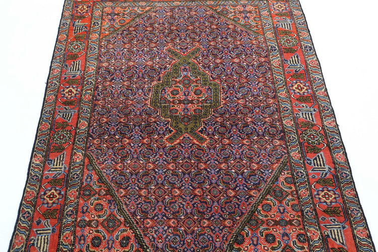 Persian Hand Knotted Moud Moud Wool Rug of Size 3'9'' X 5'1'' in Blue and Rust Colors - Made in Iran