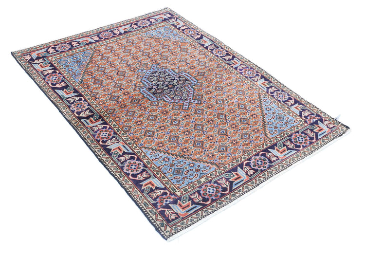 Persian Hand Knotted Moud Moud Wool Rug of Size 3'7'' X 4'10'' in Brown and Blue Colors - Made in Iran