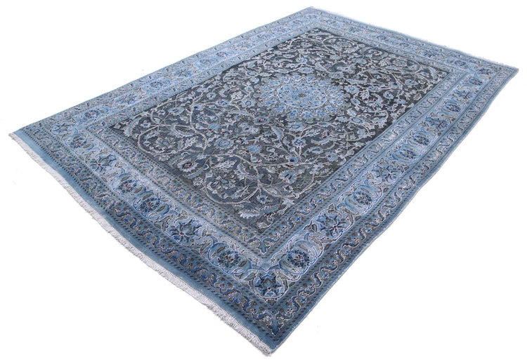 Persian Hand Knotted Vintage Nain Wool Rug of Size 6'5'' X 9'2'' in Blue and Blue Colors - Made in Iran