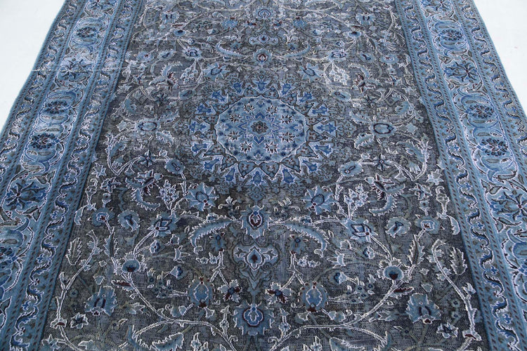 Persian Hand Knotted Vintage Nain Wool Rug of Size 6'5'' X 9'2'' in Blue and Blue Colors - Made in Iran