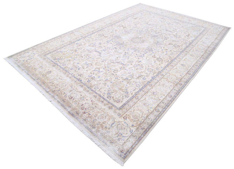 Persian Hand Knotted Nain Nain Wool Rug of Size 7'0'' X 10'9'' in Ivory and Ivory Colors - Made in Iran