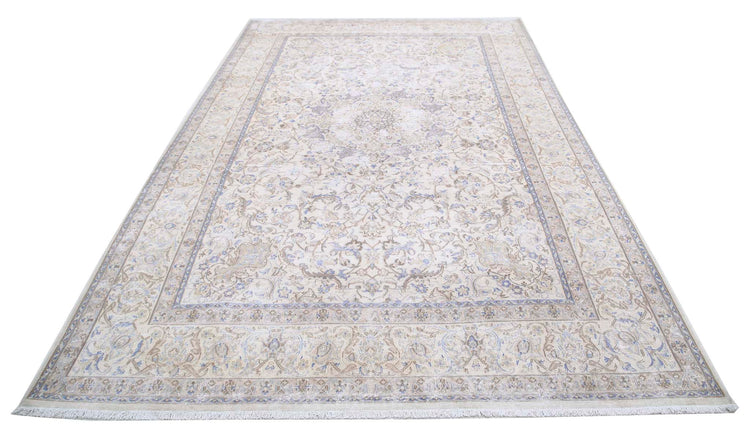 Persian Hand Knotted Nain Nain Wool Rug of Size 7'0'' X 10'9'' in Ivory and Ivory Colors - Made in Iran