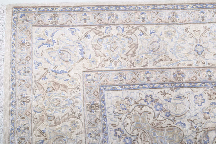 Persian Hand Knotted Nain Nain Wool Rug of Size 7'0'' X 10'9'' in Ivory and Ivory Colors - Made in Iran