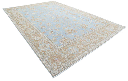 Traditional Hand Knotted Oushak Oushak Wool Rug of Size 10'2'' X 14'10'' in Blue and Brown Colors - Made in Afghanistan