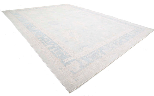 Traditional Hand Knotted Oushak Oushak Wool Rug of Size 14'5'' X 19'10'' in Green and Blue Colors - Made in Afghanistan