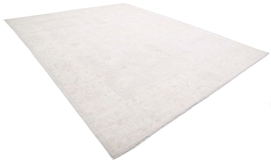 Traditional Hand Knotted Oushak Oushak Wool Rug of Size 11'9'' X 14'9'' in Grey and Ivory Colors - Made in Afghanistan