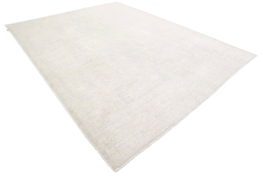 Traditional Hand Knotted Oushak Oushak Wool Rug of Size 9'2'' X 11'10'' in Ivory and Grey Colors - Made in Afghanistan