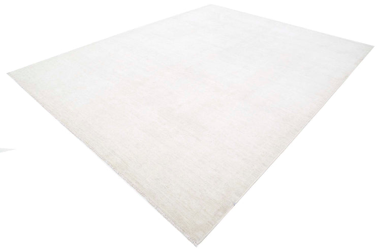 Traditional Hand Knotted Oushak Oushak Wool Rug of Size 9'2'' X 11'10'' in Ivory and Grey Colors - Made in Afghanistan