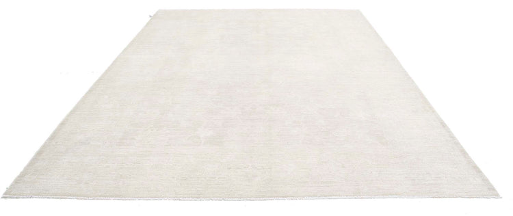 Traditional Hand Knotted Oushak Oushak Wool Rug of Size 9'2'' X 11'10'' in Ivory and Grey Colors - Made in Afghanistan