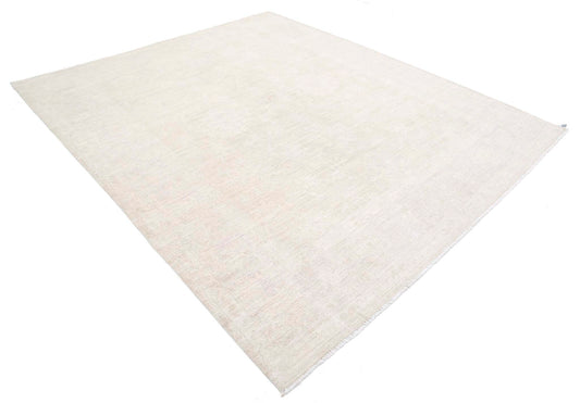 Traditional Hand Knotted Oushak Oushak Wool Rug of Size 8'0'' X 9'6'' in Ivory and Taupe Colors - Made in Afghanistan