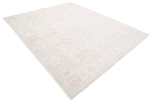 Traditional Hand Knotted Oushak Oushak Wool Rug of Size 8'1'' X 9'10'' in Ivory and Taupe Colors - Made in Afghanistan