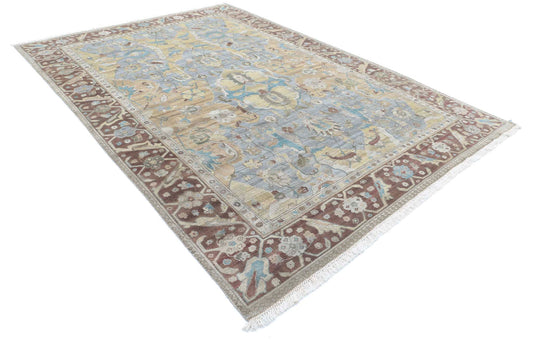 Traditional Hand Knotted Oushak Oushak Wool Rug of Size 8'1'' X 11'4'' in Grey and Brown Colors - Made in India
