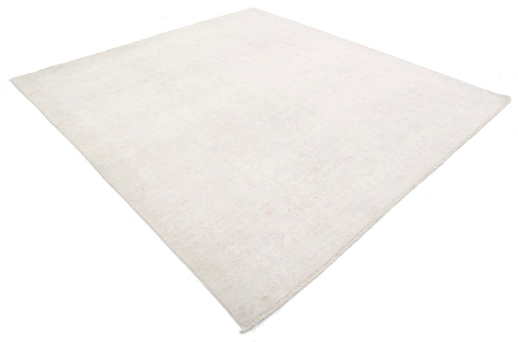 Traditional Hand Knotted Oushak Oushak Wool Rug of Size 8'1'' X 8'7'' in Beige and Grey Colors - Made in Afghanistan