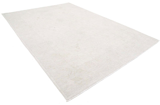 Traditional Hand Knotted Oushak Oushak Wool Rug of Size 8'5'' X 11'11'' in Ivory and Taupe Colors - Made in Afghanistan