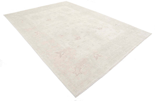 Traditional Hand Knotted Oushak Oushak Wool Rug of Size 8'8'' X 11'8'' in Ivory and Taupe Colors - Made in Afghanistan