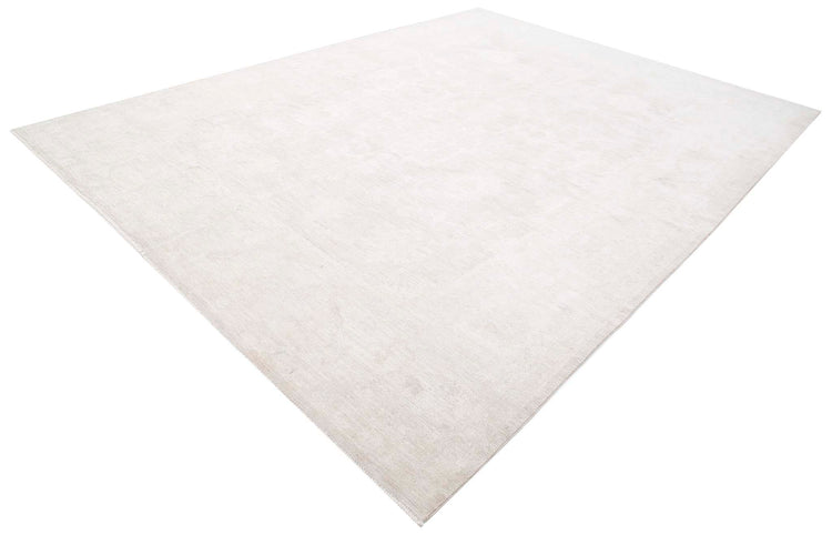 Traditional Hand Knotted Oushak Oushak Wool Rug of Size 9'11'' X 13'6'' in Taupe and Ivory Colors - Made in Afghanistan