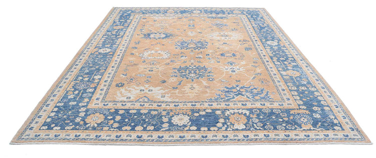 Traditional Hand Knotted Oushak Oushak Wool Rug of Size 9'1'' X 11'8'' in Rust and Blue Colors - Made in Afghanistan