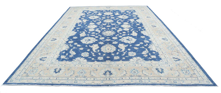 Traditional Hand Knotted Oushak Oushak Wool Rug of Size 10'0'' X 14'9'' in Blue and Taupe Colors - Made in Afghanistan