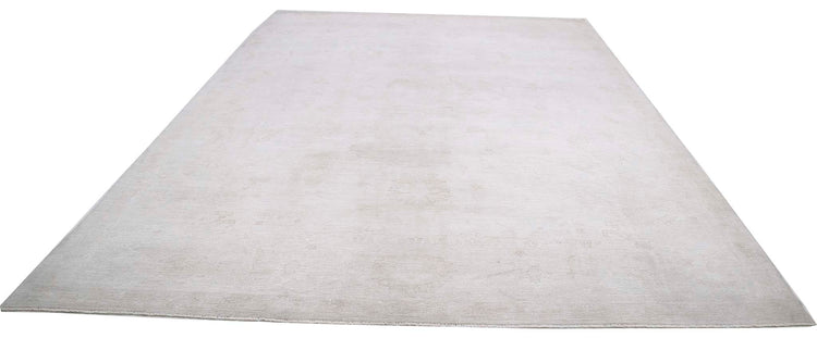 Traditional Hand Knotted Oushak Oushak Wool Rug of Size 10'4'' X 14'1'' in Ivory and Ivory Colors - Made in Afghanistan