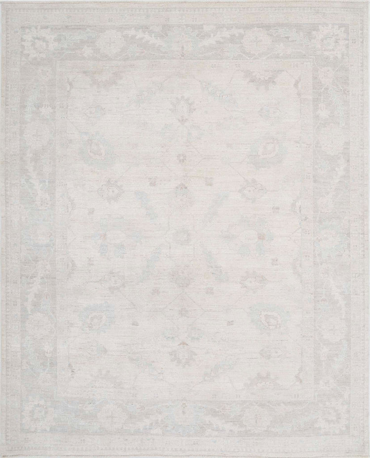 Traditional Hand Knotted Oushak Oushak Wool Rug of Size 8'1'' X 10'0'' in Ivory and Grey Colors - Made in Afghanistan