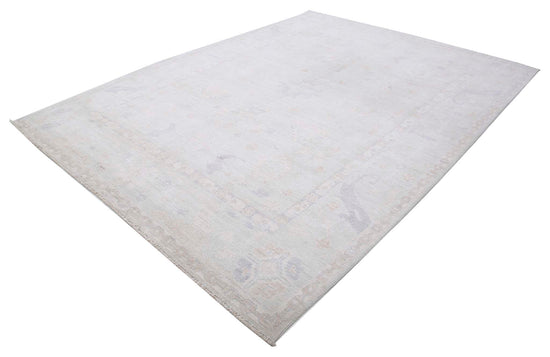Traditional Hand Knotted Oushak Oushak Wool Rug of Size 7'11'' X 10'9'' in Ivory and Ivory Colors - Made in Afghanistan