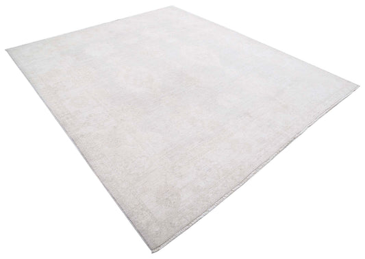 Traditional Hand Knotted Oushak Oushak Wool Rug of Size 7'10'' X 9'0'' in Grey and Ivory Colors - Made in Afghanistan