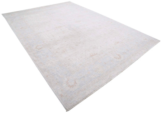 Traditional Hand Knotted Oushak Oushak Wool Rug of Size 8'5'' X 11'10'' in Taupe and Blue Colors - Made in Afghanistan