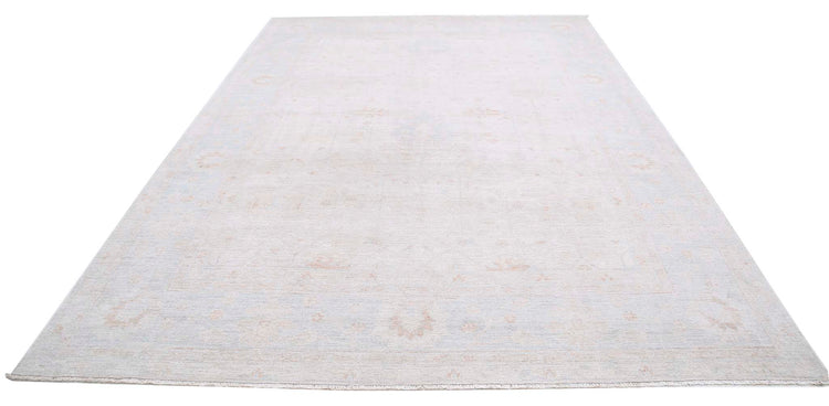 Traditional Hand Knotted Oushak Oushak Wool Rug of Size 8'5'' X 11'10'' in Taupe and Blue Colors - Made in Afghanistan