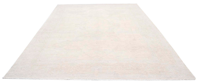 Traditional Hand Knotted Oushak Oushak Wool Rug of Size 8'9'' X 11'7'' in Ivory and Blue Colors - Made in Afghanistan