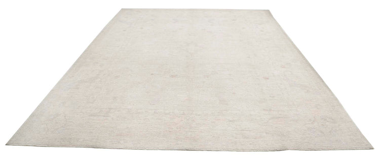 Traditional Hand Knotted Oushak Oushak Wool Rug of Size 9'1'' X 11'9'' in Grey and Ivory Colors - Made in Afghanistan