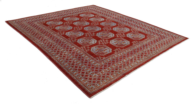 Traditional Hand Knotted Oushak Oushak Wool Rug of Size 8'8'' X 9'9'' in Red and Blue Colors - Made in Afghanistan