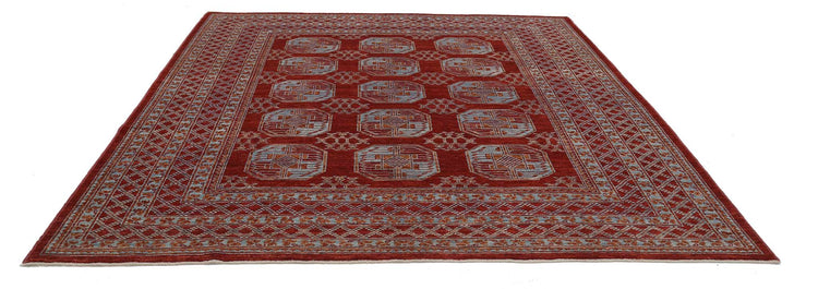Traditional Hand Knotted Oushak Oushak Wool Rug of Size 8'8'' X 9'9'' in Red and Blue Colors - Made in Afghanistan
