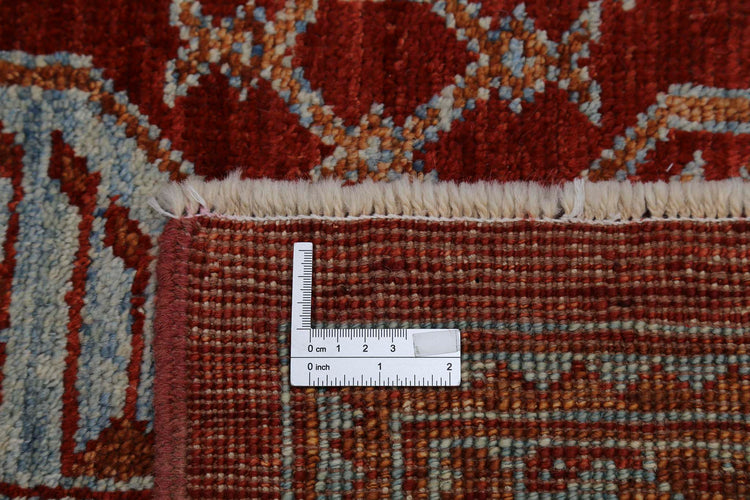Traditional Hand Knotted Oushak Oushak Wool Rug of Size 8'8'' X 9'9'' in Red and Blue Colors - Made in Afghanistan