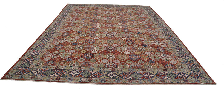 Traditional Hand Knotted Oushak Oushak Wool Rug of Size 10'2'' X 14'0'' in Rust and Blue Colors - Made in Afghanistan